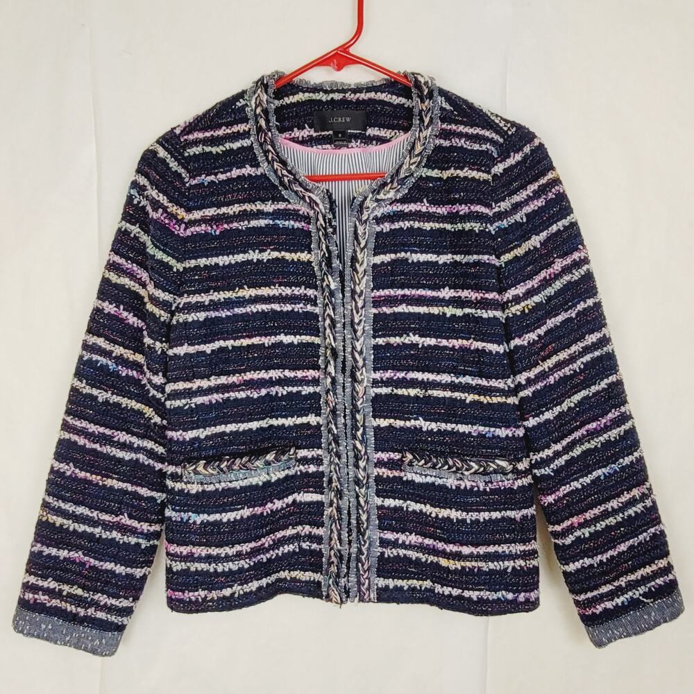 J.Crew blue Tweed Lady blazer jacket Size 0 Rainbow Preppy Career Old Money